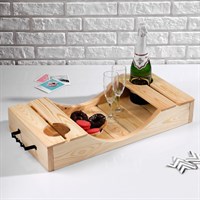 Поднос для вина под две бутылки, ручки металлические, масло, МАССИВ, 30×60 см