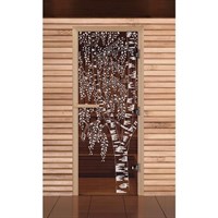 Дверь для бани и сауны "Берёзка", бронза, 8мм, УФ-печать, 190х70см