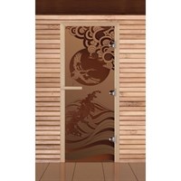 Дверь для бани и сауны "Журавль", бронза, матовая, 8мм, УФ-печать, 190х70см