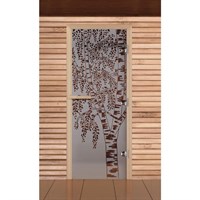 Дверь для бани и сауны "Берёзка", сатин, 8мм, УФ-печать, 190х70см