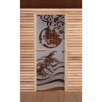 Дверь для бани и сауны "Журавль", сатин, 8мм, УФ-печать, 190х70см