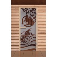 Дверь для бани и сауны "Журавль" сатин, 6мм, УФ-печать, 190х70см, Добропаровъ