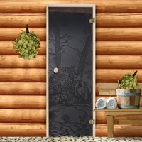 Дверь для бани и сауны стеклянная "Мишки", 190×70см, 6мм, бронза