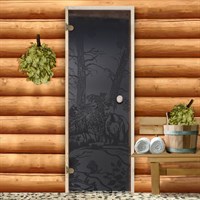 Дверь для бани и сауны стеклянная &quot;Мишки&quot;, 190×70см, 6мм, бронза