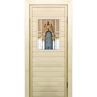 Дверь для бани со стеклом (40*60), &quot;Восточный орнамент&quot;, 170×70см, коробка из осины