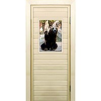 Дверь для бани со стеклом (40*60), &quot;Медведь-3&quot;, 170×70см, коробка из осины