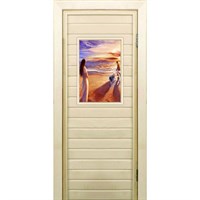 Дверь для бани со стеклом (40*60), "Прогулка", 170×70см, коробка из осины