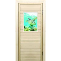 Дверь для бани со стеклом (40*60), &quot;Черепаха-1&quot;, 170×70см, коробка из осины