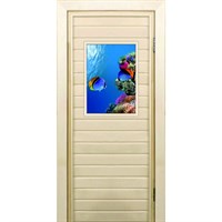 Дверь для бани со стеклом (40*60), &quot;Кораллы-1&quot;, 170×70см, коробка из осины