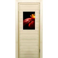 Дверь для бани со стеклом (40*60), "Цветок", 170×70см, коробка из осины