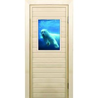 Дверь для бани со стеклом (40*60), &quot;Белый медведь&quot;, 170×70см, коробка из осины
