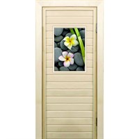 Дверь для бани со стеклом (40*60), &quot;Орхидеи&quot;, 170×70см, коробка из осины