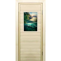 Дверь для бани со стеклом (40*60), "Дельфины", 170×70см, коробка из осины