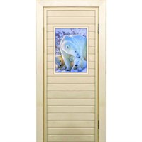 Дверь для бани со стеклом (40*60), &quot;Белые медведи&quot;, 170×70см, коробка из осины