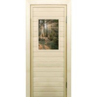 Дверь для бани со стеклом (40*60), "Хвойный лес", 170×70см, коробка из осины