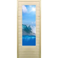 Дверь для бани со стеклом (43*129), "Волна", 170×70см, коробка из осины