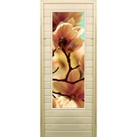 Дверь для бани со стеклом (43*129), "Цветение", 170×70см, коробка из осины