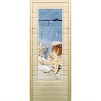 Дверь для бани со стеклом (43*129), &quot;Ракушки&quot;, 170×70см, коробка из осины