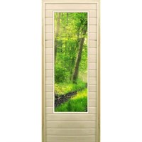 Дверь для бани со стеклом (43*129), "Лес", 170×70см, коробка из осины