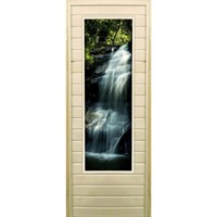 Дверь для бани со стеклом (43*129), "Водопад-2", 170×70см, коробка из осины