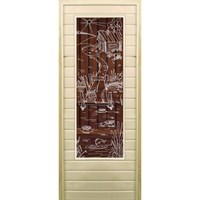 Дверь для бани со стеклом (43*129), "Банька" бронза, 170×70см, коробка из осины