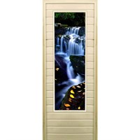 Дверь для бани со стеклом (43*129), "Водопад-1", 170×70см, коробка из осины