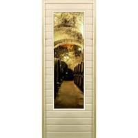 Дверь для бани со стеклом (43*129), "Погреб-1", 170×70см, коробка из осины