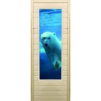 Дверь для бани со стеклом (43*129), &quot;Белый медведь&quot;, 170×70см, коробка из осины