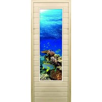 Дверь для бани со стеклом (43*129), "Риф", 170×70см, коробка из осины
