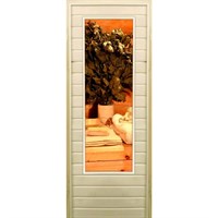 Дверь для бани со стеклом (43*129), "Банные радости", 170×70см, коробка из осины