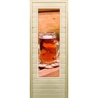 Дверь для бани со стеклом (43*129), &quot;Кружка&quot;, 170×70см, коробка из осины