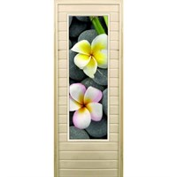 Дверь для бани со стеклом (43*129), &quot;Орхидеи&quot;, 170×70см, коробка из осины