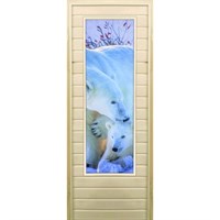 Дверь для бани со стеклом (43*129), "Белые медведи", 170×70см, коробка из осины