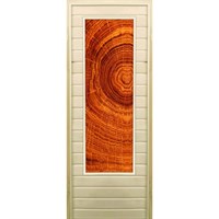 Дверь для бани со стеклом (43*129), "Кольца", 170×70см, коробка из осины