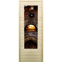 Дверь для бани со стеклом (43*129), &quot;Печь&quot;, 170×70см, коробка из осины