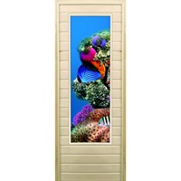 Дверь для бани со стеклом (43*129), &quot;Кораллы-1&quot;, 170×70см, коробка из осины