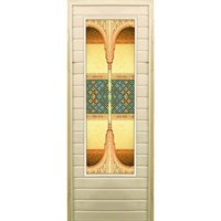 Дверь для бани со стеклом (43*129), &quot;Восточные мотивы&quot;, 170×70см, коробка из осины