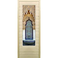 Дверь для бани со стеклом (43*129), &quot;Восточный орнамент&quot;, 170×70см, коробка из осины