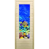 Дверь для бани со стеклом (43*129), &quot;Кораллы-3&quot;, 170×70см, коробка из осины