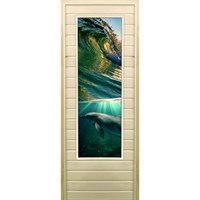 Дверь для бани со стеклом (43*129), &quot;Дельфины&quot;, 170×70см, коробка из осины