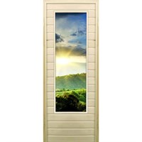 Дверь для бани со стеклом (43*129), &quot;Природа&quot;, 170×70см, коробка из осины