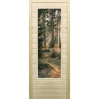 Дверь для бани со стеклом (43*129), "Хвойный лес", 170×70см, коробка из осины