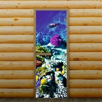 Дверь для бани и сауны "Морские обитатели", 190 х 70 см, с фотопечатью 8 мм Добропаровъ