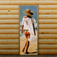 Дверь для бани и сауны "Морской отдых", 190 х 70 см, с фотопечатью 8 мм Добропаровъ