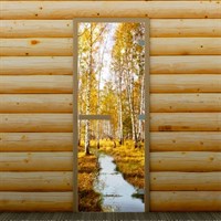 Дверь для бани и сауны "Осень в лесу", 190 х 70 см, с фотопечатью 8 мм Добропаровъ