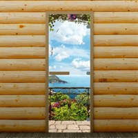 Дверь для бани и сауны "Морской пейзаж", 190 х 70 см, с фотопечатью 8 мм Добропаровъ