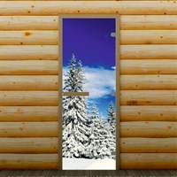 Дверь для бани и сауны &quot;Зимний лес&quot;, 190 х 70 см, с фотопечатью 8 мм Добропаровъ